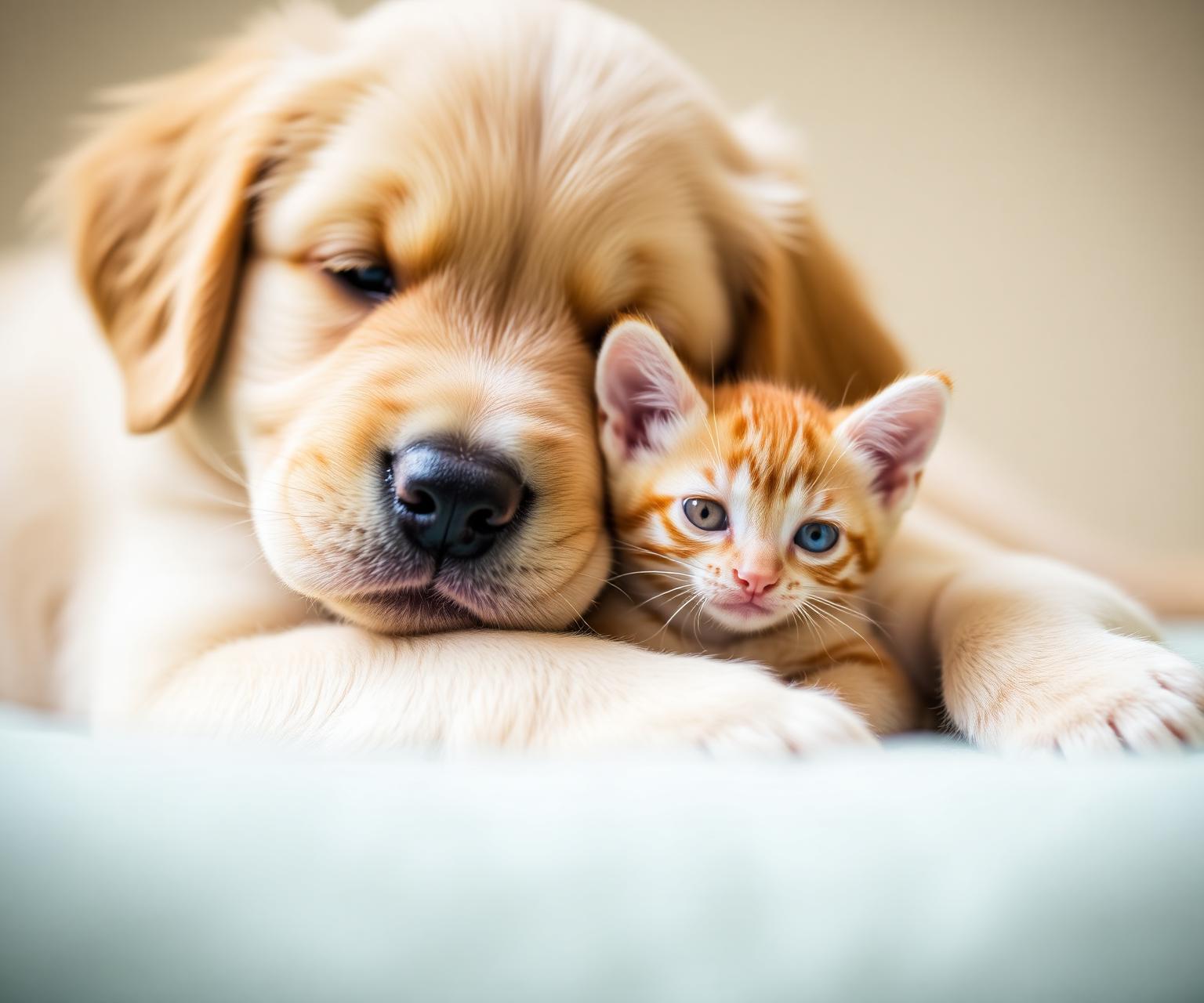 Cachorro y gatito acurrucados
